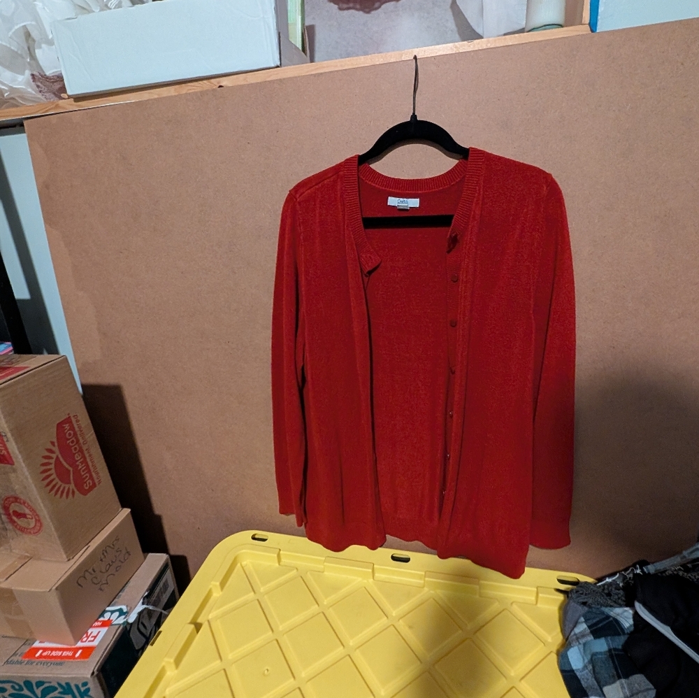 Ladies Red Cardigan Sweater